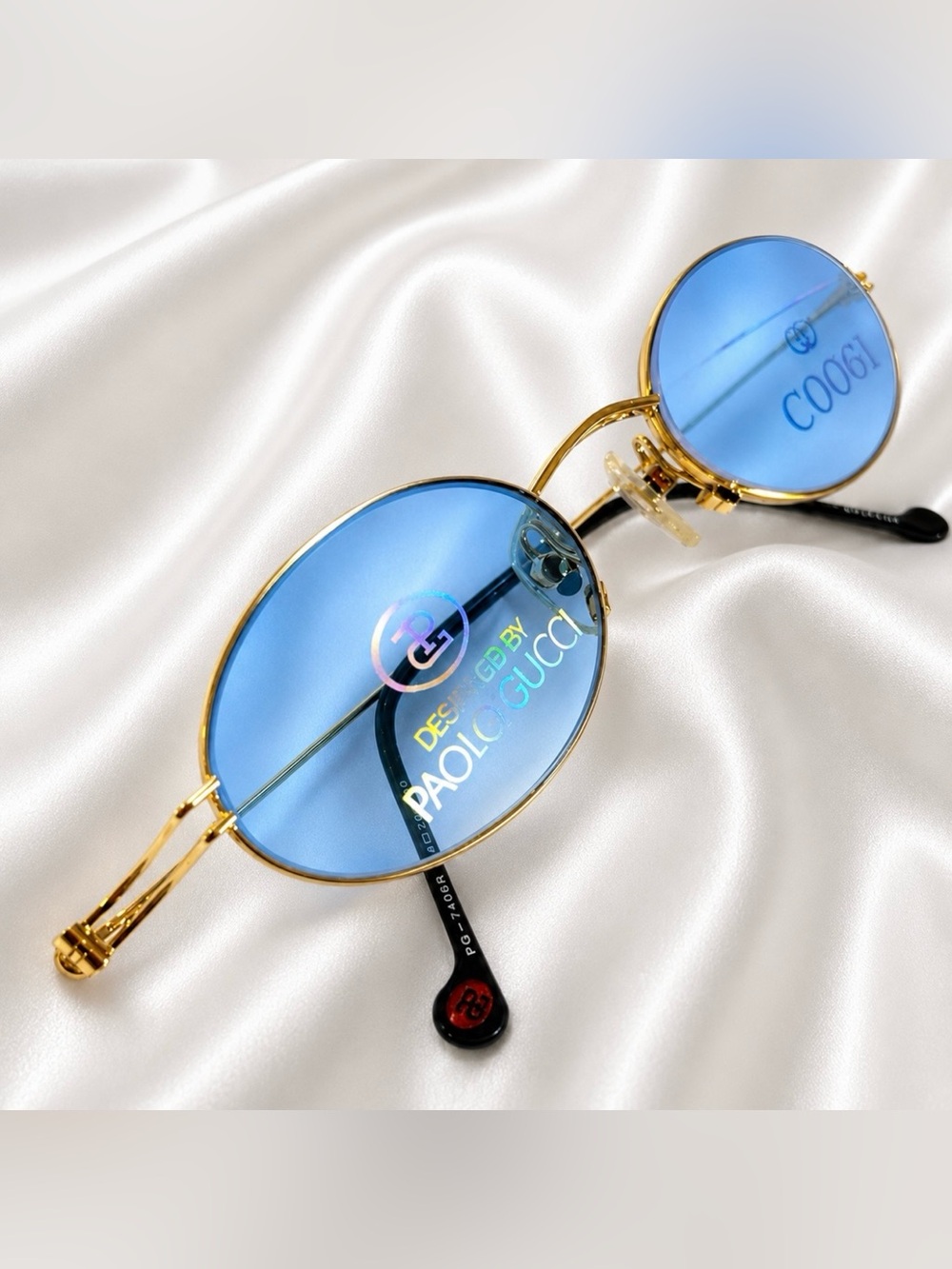 SALE Very Rare Authentic Gucci Coogi Brand Name Gold Metal Frame Blue Sunglasses - Picture 17 of 17